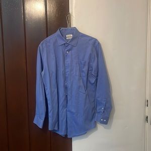 Blue patterned button up dress shirt